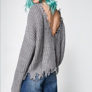 Dolls Kill distressed gray sweater
